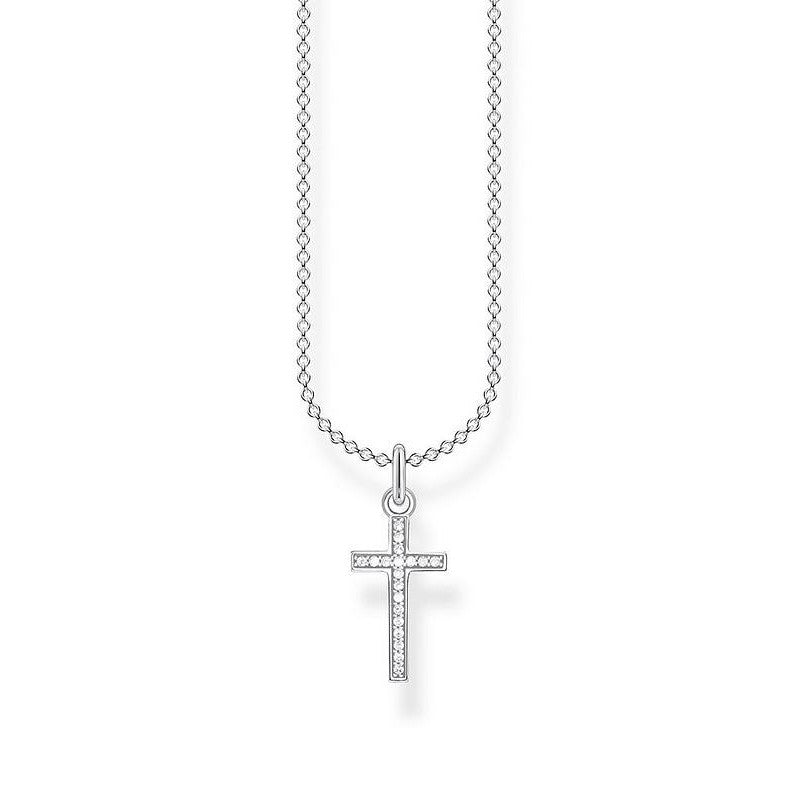 Thomas Sabo Sterling Silver Zirconia Pavé Cross Necklace - Adjustable 45cm Chain